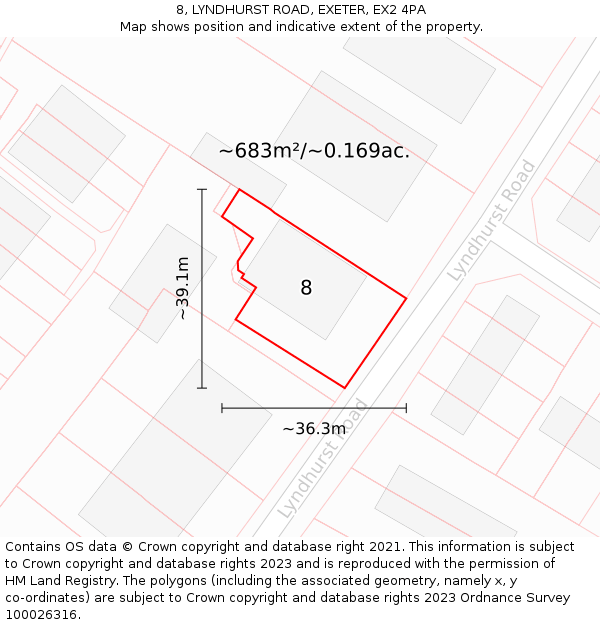 8, LYNDHURST ROAD, EXETER, EX2 4PA: Plot and title map