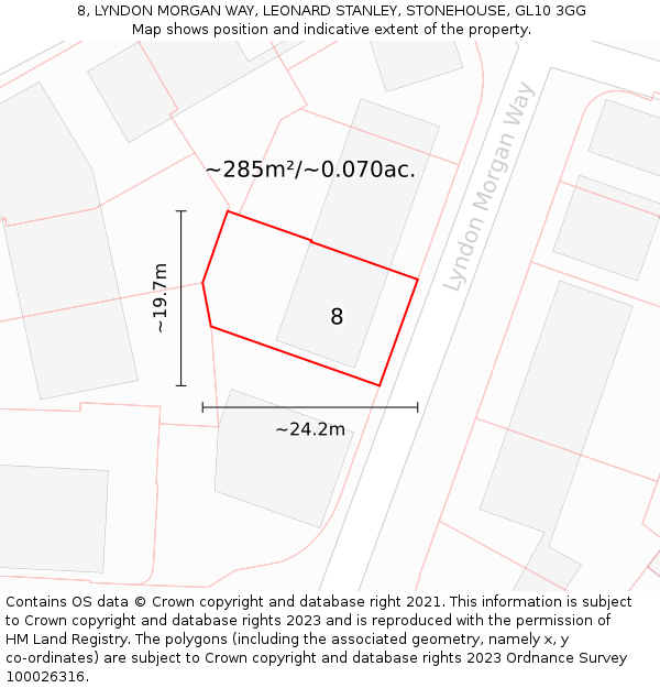 8, LYNDON MORGAN WAY, LEONARD STANLEY, STONEHOUSE, GL10 3GG: Plot and title map