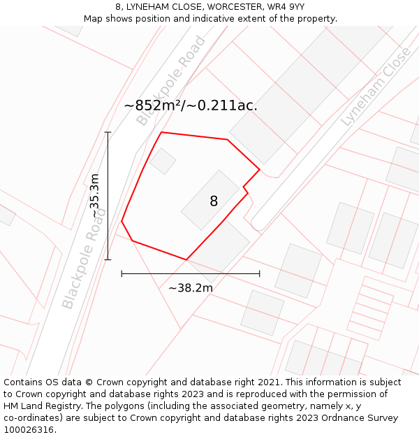 8, LYNEHAM CLOSE, WORCESTER, WR4 9YY: Plot and title map