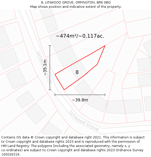 8, LYNWOOD GROVE, ORPINGTON, BR6 0BG: Plot and title map