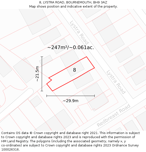 8, LYSTRA ROAD, BOURNEMOUTH, BH9 3AZ: Plot and title map