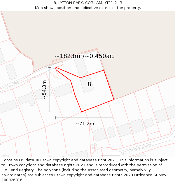 8, LYTTON PARK, COBHAM, KT11 2HB: Plot and title map