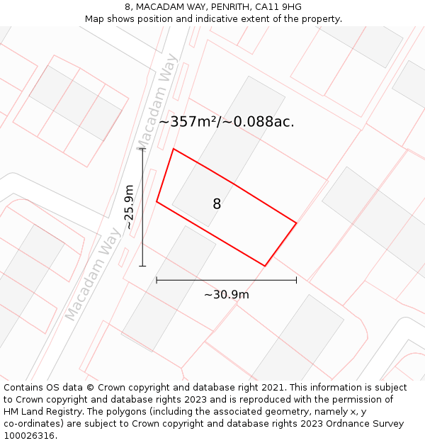 8, MACADAM WAY, PENRITH, CA11 9HG: Plot and title map