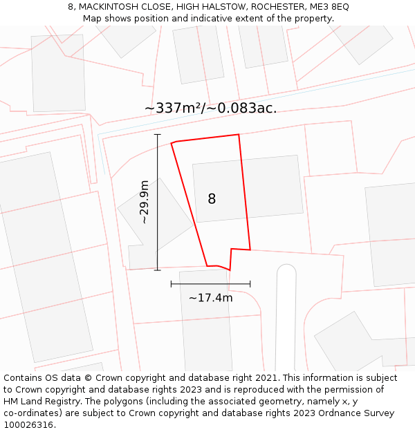 8, MACKINTOSH CLOSE, HIGH HALSTOW, ROCHESTER, ME3 8EQ: Plot and title map