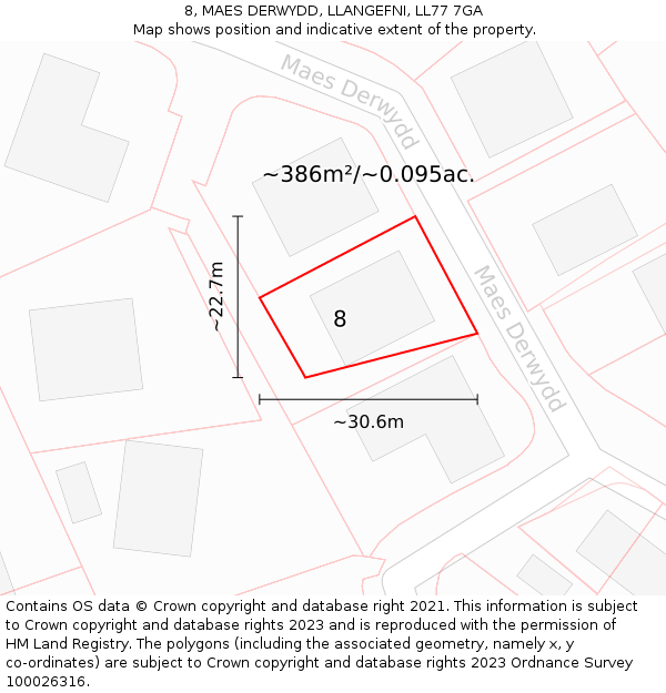 8, MAES DERWYDD, LLANGEFNI, LL77 7GA: Plot and title map