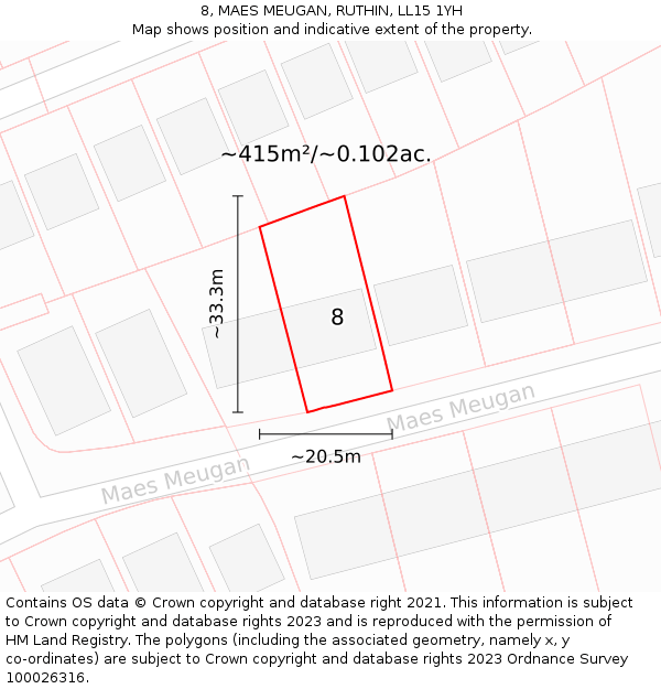 8, MAES MEUGAN, RUTHIN, LL15 1YH: Plot and title map