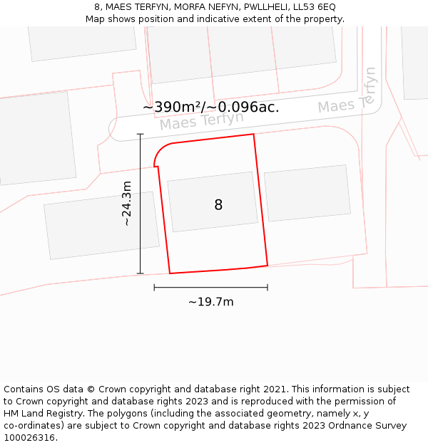 8, MAES TERFYN, MORFA NEFYN, PWLLHELI, LL53 6EQ: Plot and title map