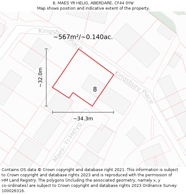 8, MAES YR HELIG, ABERDARE, CF44 0YW: Plot and title map