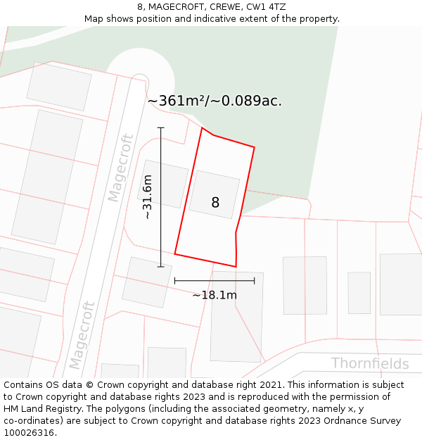 8, MAGECROFT, CREWE, CW1 4TZ: Plot and title map