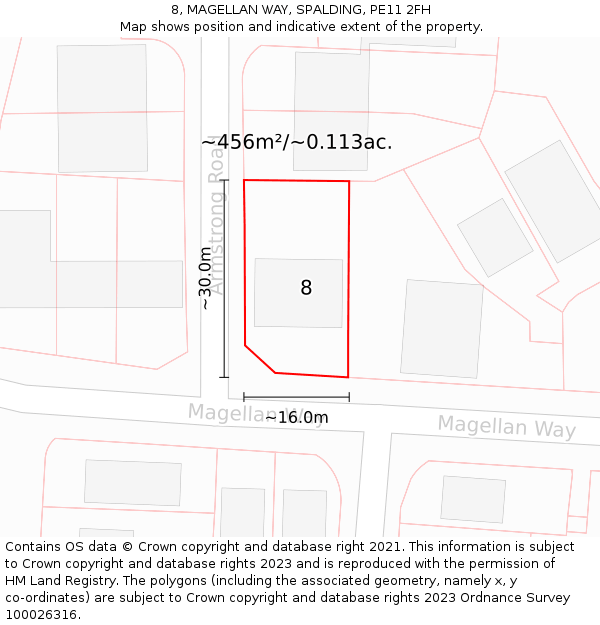 8, MAGELLAN WAY, SPALDING, PE11 2FH: Plot and title map