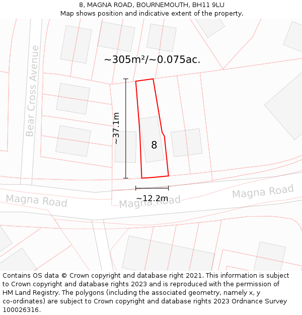 8, MAGNA ROAD, BOURNEMOUTH, BH11 9LU: Plot and title map