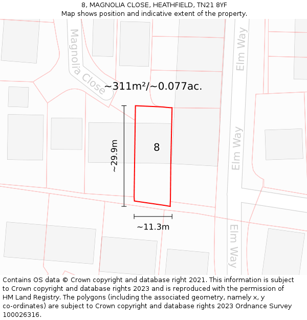 8, MAGNOLIA CLOSE, HEATHFIELD, TN21 8YF: Plot and title map