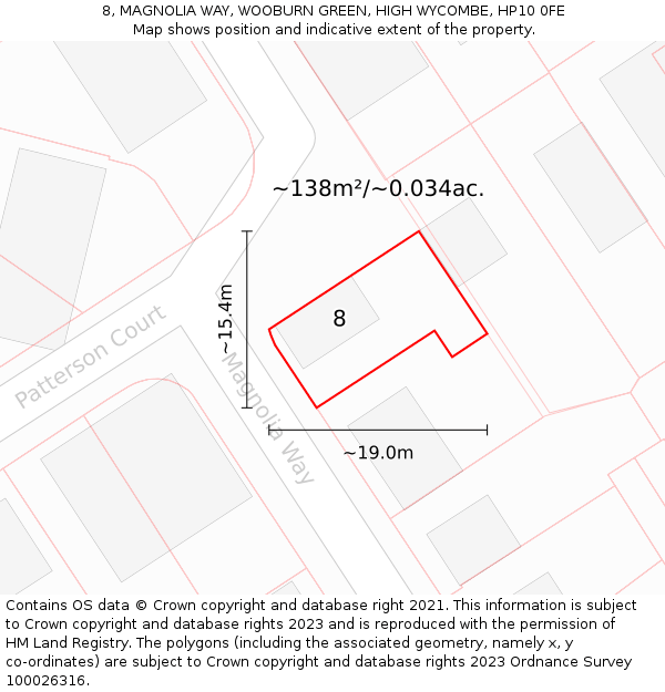 8, MAGNOLIA WAY, WOOBURN GREEN, HIGH WYCOMBE, HP10 0FE: Plot and title map