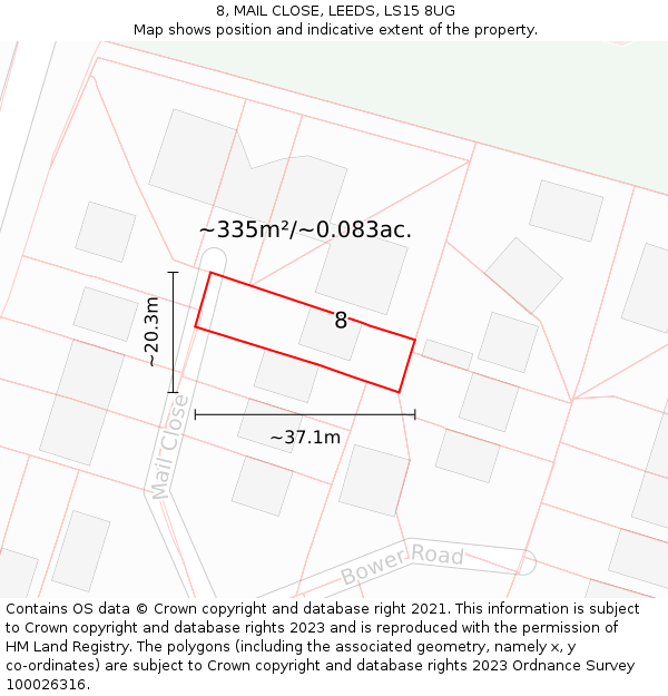 8, MAIL CLOSE, LEEDS, LS15 8UG: Plot and title map