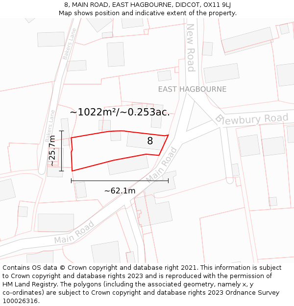 8, MAIN ROAD, EAST HAGBOURNE, DIDCOT, OX11 9LJ: Plot and title map