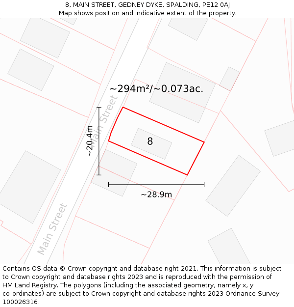 8, MAIN STREET, GEDNEY DYKE, SPALDING, PE12 0AJ: Plot and title map