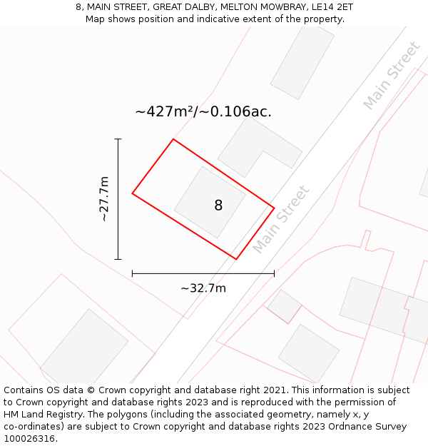 8, MAIN STREET, GREAT DALBY, MELTON MOWBRAY, LE14 2ET: Plot and title map