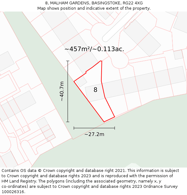 8, MALHAM GARDENS, BASINGSTOKE, RG22 4XG: Plot and title map