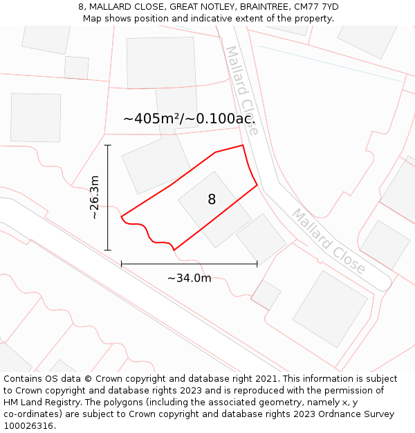 8, MALLARD CLOSE, GREAT NOTLEY, BRAINTREE, CM77 7YD: Plot and title map