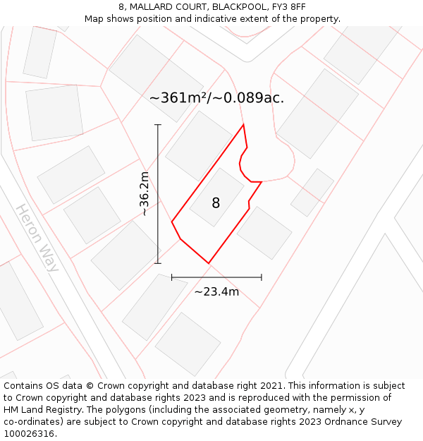 8, MALLARD COURT, BLACKPOOL, FY3 8FF: Plot and title map