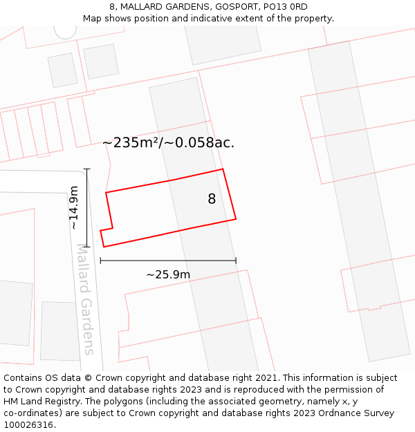 8, MALLARD GARDENS, GOSPORT, PO13 0RD: Plot and title map