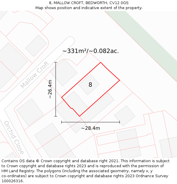 8, MALLOW CROFT, BEDWORTH, CV12 0GS: Plot and title map