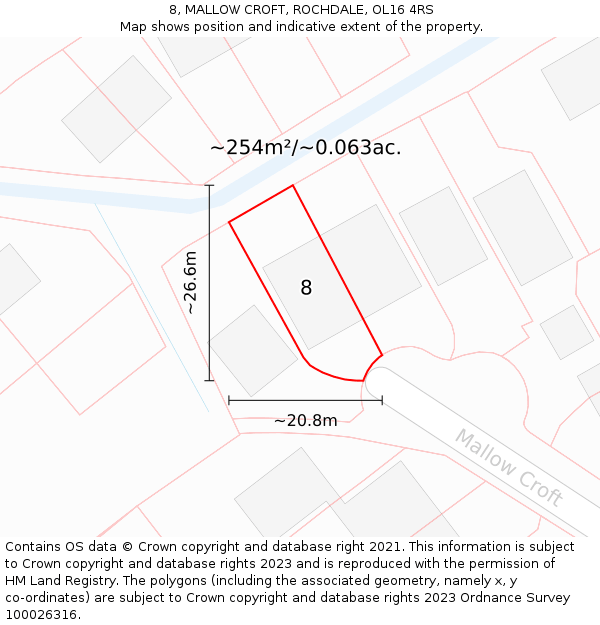 8, MALLOW CROFT, ROCHDALE, OL16 4RS: Plot and title map