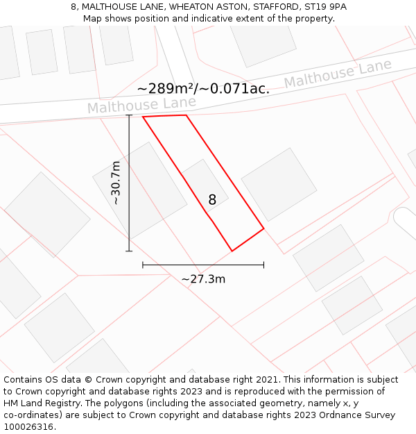 8, MALTHOUSE LANE, WHEATON ASTON, STAFFORD, ST19 9PA: Plot and title map