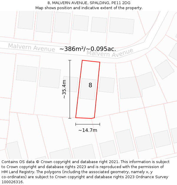 8, MALVERN AVENUE, SPALDING, PE11 2DG: Plot and title map