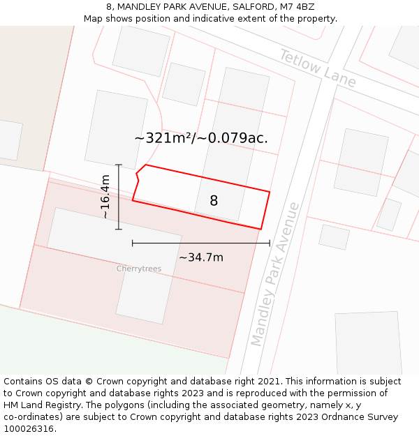 8, MANDLEY PARK AVENUE, SALFORD, M7 4BZ: Plot and title map