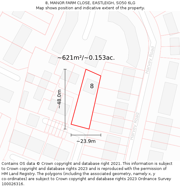 8, MANOR FARM CLOSE, EASTLEIGH, SO50 6LG: Plot and title map