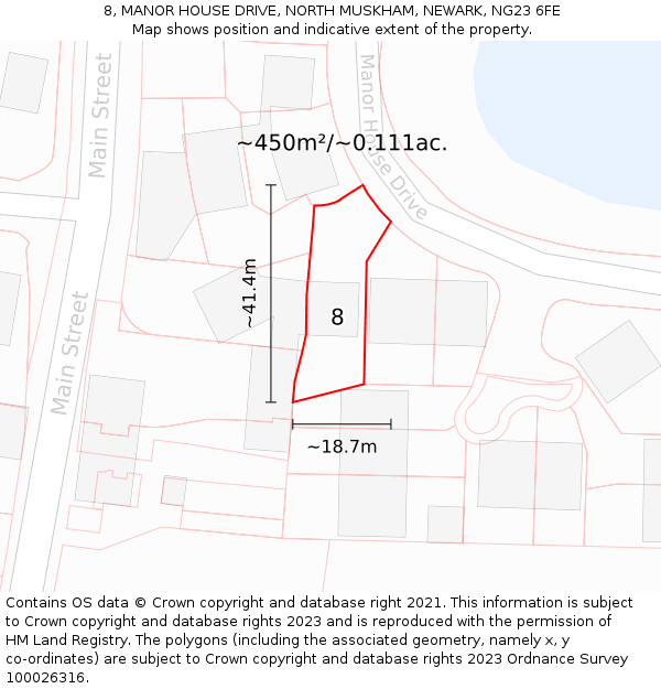 8, MANOR HOUSE DRIVE, NORTH MUSKHAM, NEWARK, NG23 6FE: Plot and title map