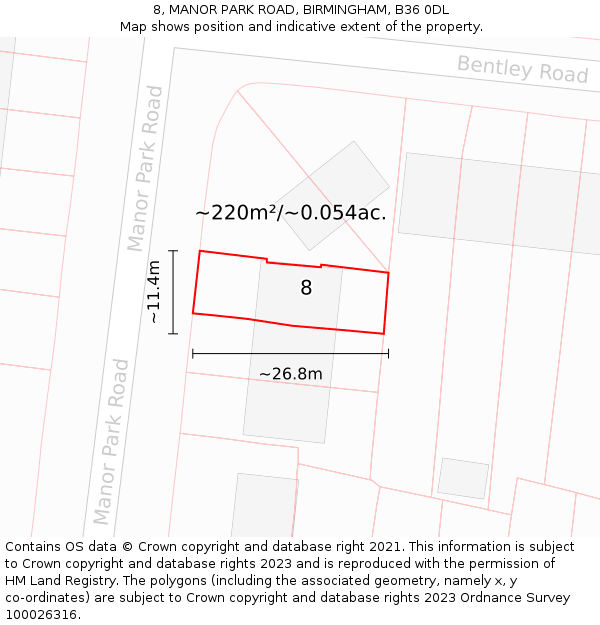 8, MANOR PARK ROAD, BIRMINGHAM, B36 0DL: Plot and title map