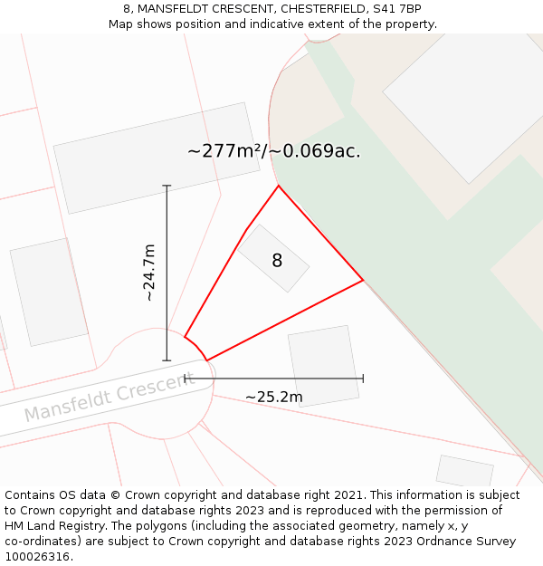 8, MANSFELDT CRESCENT, CHESTERFIELD, S41 7BP: Plot and title map