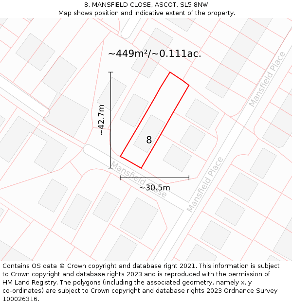 8, MANSFIELD CLOSE, ASCOT, SL5 8NW: Plot and title map