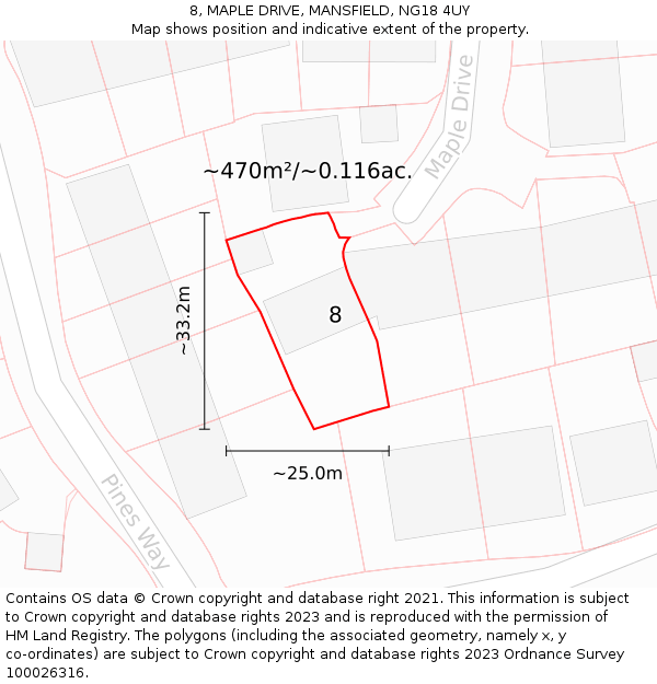 8, MAPLE DRIVE, MANSFIELD, NG18 4UY: Plot and title map