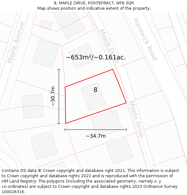 8, MAPLE DRIVE, PONTEFRACT, WF8 3QR: Plot and title map