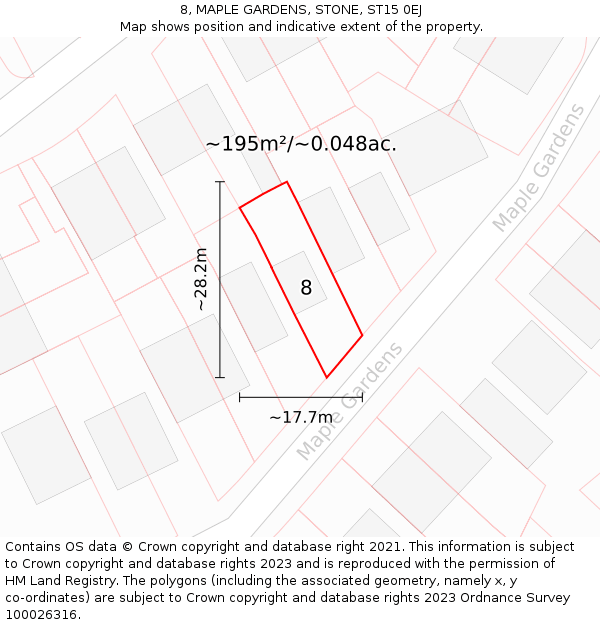 8, MAPLE GARDENS, STONE, ST15 0EJ: Plot and title map