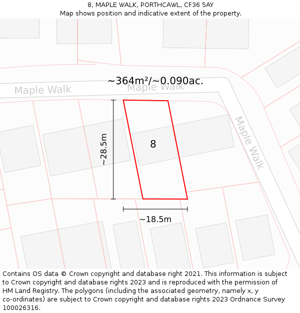 8, MAPLE WALK, PORTHCAWL, CF36 5AY: Plot and title map