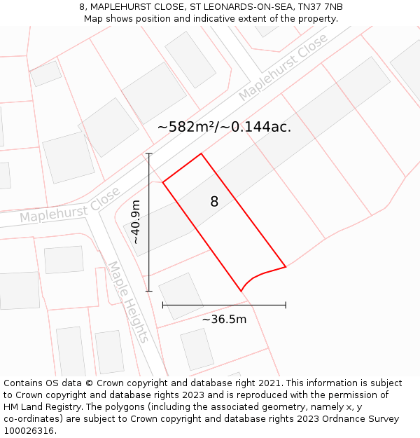 8, MAPLEHURST CLOSE, ST LEONARDS-ON-SEA, TN37 7NB: Plot and title map