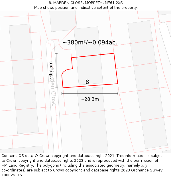 8, MARDEN CLOSE, MORPETH, NE61 2XS: Plot and title map