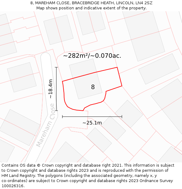 8, MAREHAM CLOSE, BRACEBRIDGE HEATH, LINCOLN, LN4 2SZ: Plot and title map