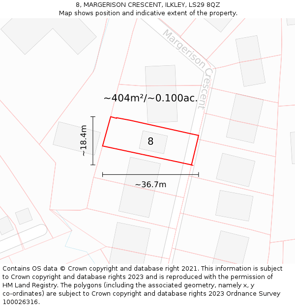 8, MARGERISON CRESCENT, ILKLEY, LS29 8QZ: Plot and title map