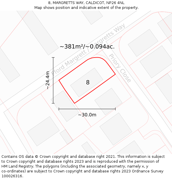 8, MARGRETTS WAY, CALDICOT, NP26 4NL: Plot and title map