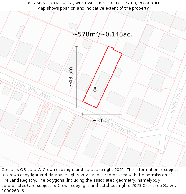 8, MARINE DRIVE WEST, WEST WITTERING, CHICHESTER, PO20 8HH: Plot and title map