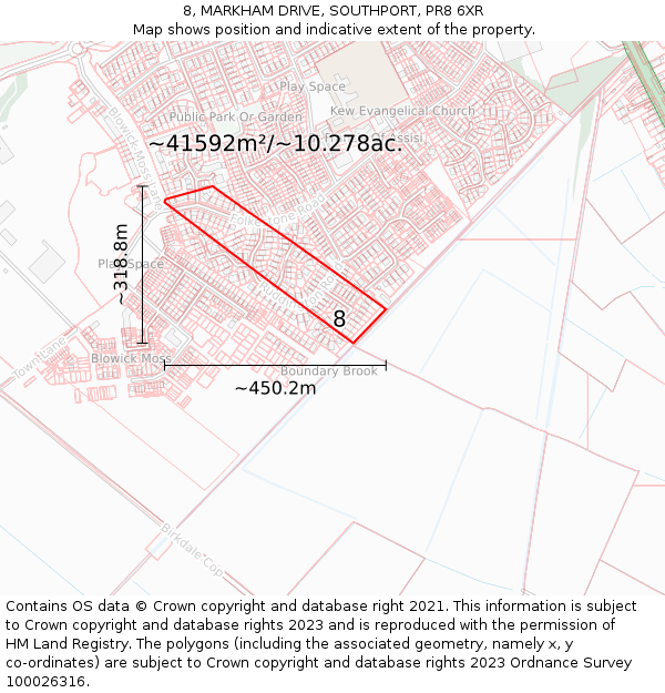 8, MARKHAM DRIVE, SOUTHPORT, PR8 6XR: Plot and title map