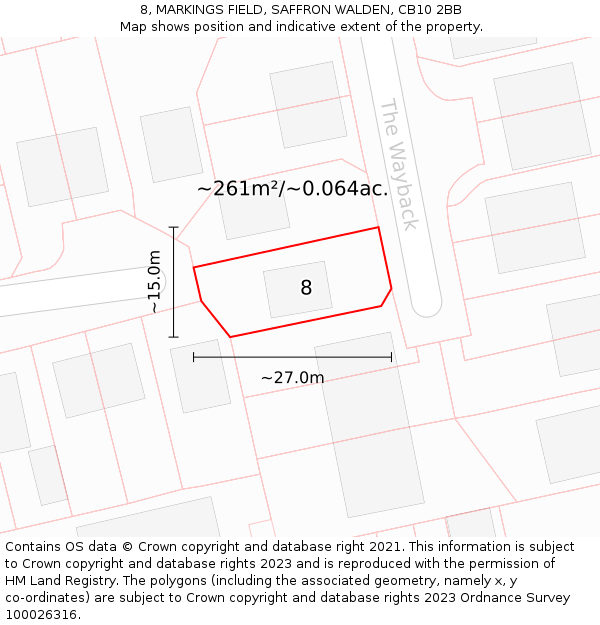 8, MARKINGS FIELD, SAFFRON WALDEN, CB10 2BB: Plot and title map