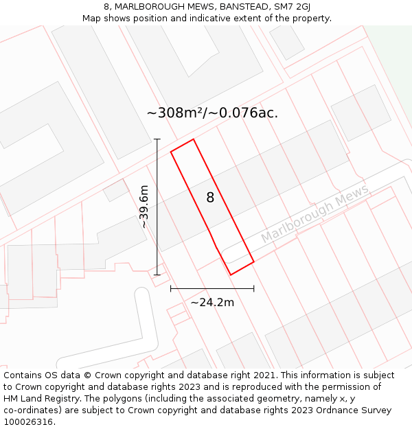 8, MARLBOROUGH MEWS, BANSTEAD, SM7 2GJ: Plot and title map