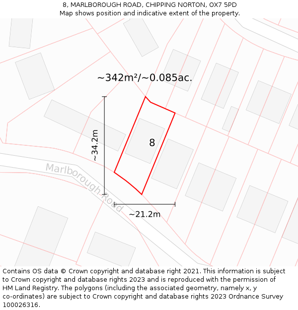 8, MARLBOROUGH ROAD, CHIPPING NORTON, OX7 5PD: Plot and title map