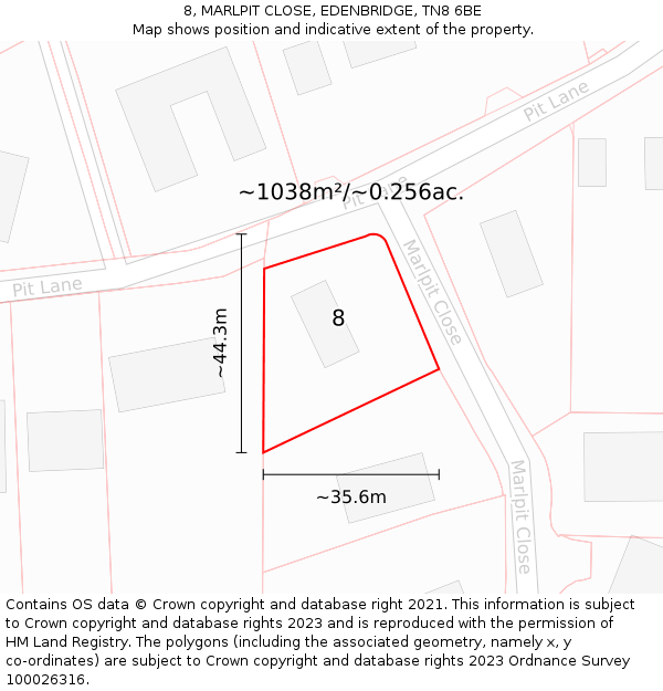 8, MARLPIT CLOSE, EDENBRIDGE, TN8 6BE: Plot and title map